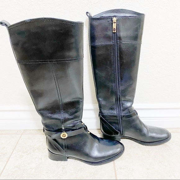 Tory Burch Brita black leather riding boots size 5.5 - Picture 2 of 11